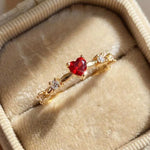 925 Sterling Silver Plated 18K Gold Zircon Red Love Heart Ring Party Wedding Vintage Fine Jewellery