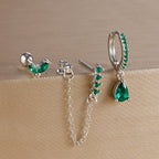 3PCS Gold Colour Chain Flower Drop Earrings Zircon Dangle Earring