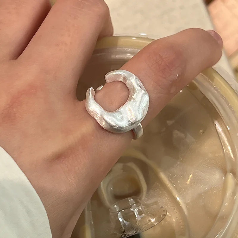 925 Sterling Silver Matte Finish Moon Open Ring Ladies Luxury Jewellery Wholesale Accessory