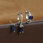 3PCS Stainless Steel Flower Crystal Zirconia Hoop Earrings Square