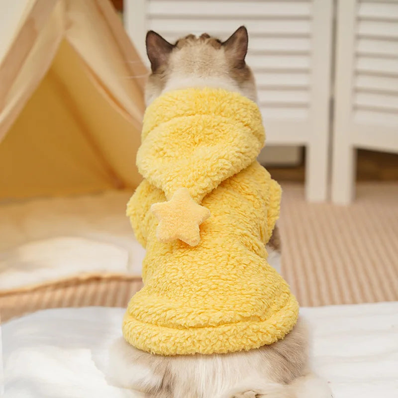 Cozy Fleece Pet Hoodie Vest - New Style Warm Plush Dog Cat Jacket, Winter Clothes for Small Animals with Hood, Cute Costume