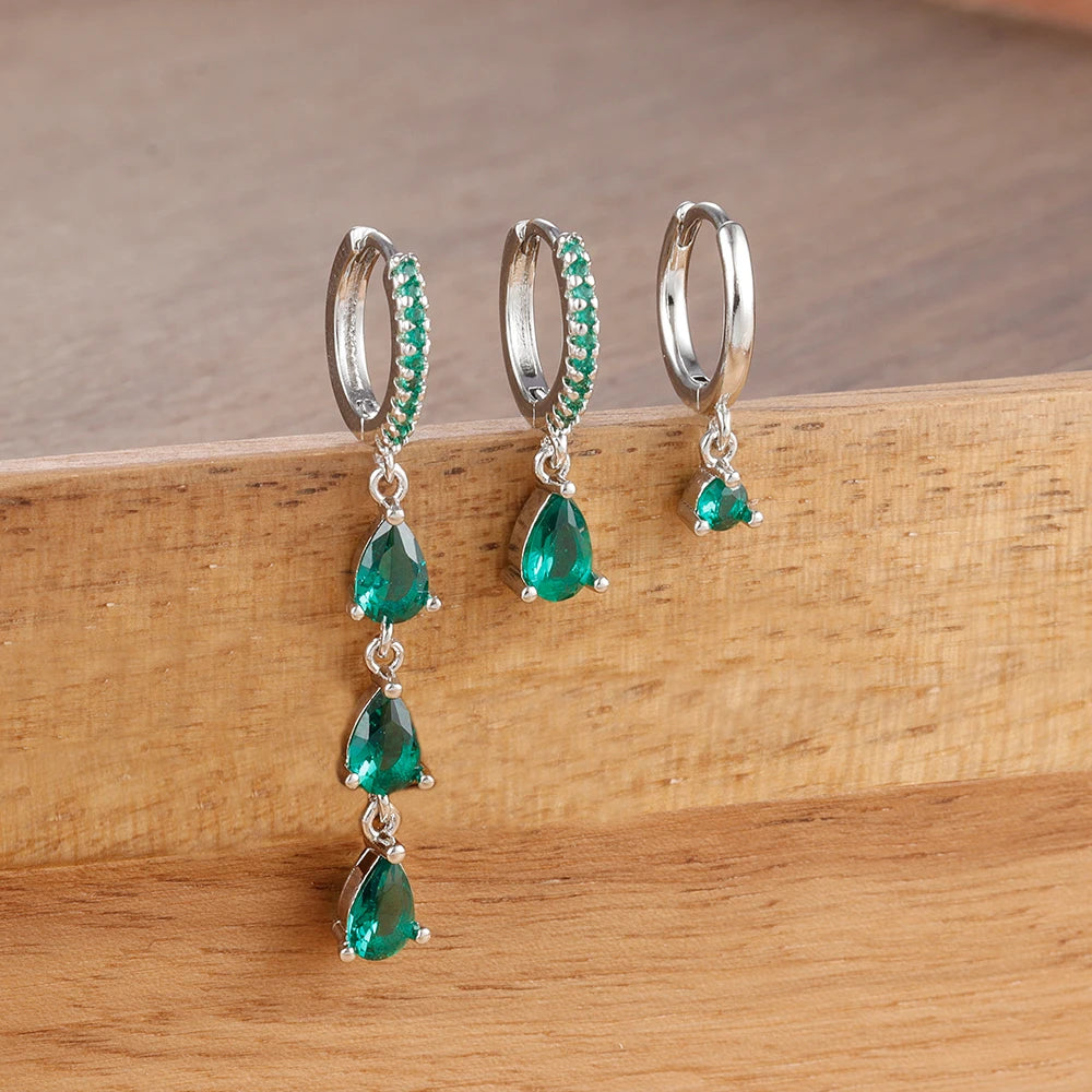 3PCS Exquisite Crystal Zirconia Water Drop Gold Colour Dangle Set
