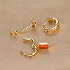 3PCS Fashion Orange Blue Zircon Hanging Earrings Stainless Steel Flower