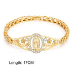 Stainless Steel Virgin Mary St Benedict Cross Bracelet, Bead Chain Bracelet Women Religious Jewelry