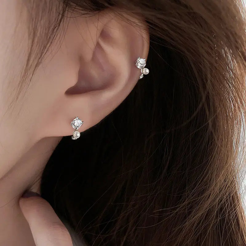 2023 New Gold Colour Pearl Zircon Small Hoop Earrings Korean 6-10mm