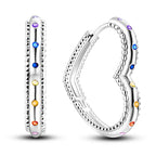 925 Sterling Silver Simple Love Heart Zircon Circle Hoop Earrings Jewellery