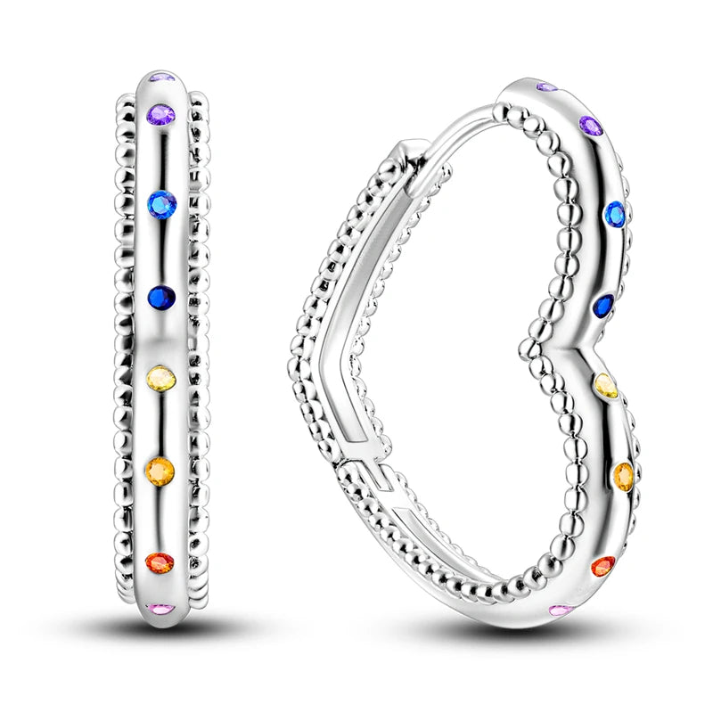 925 Sterling Silver Star Moon Heart Shape Versatile Hoop Earrings Fine Gift