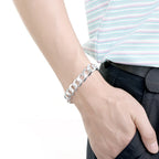 12mm Flat Sideways Chain Bracelet 925 Sterling Silver Men Women Party Gift