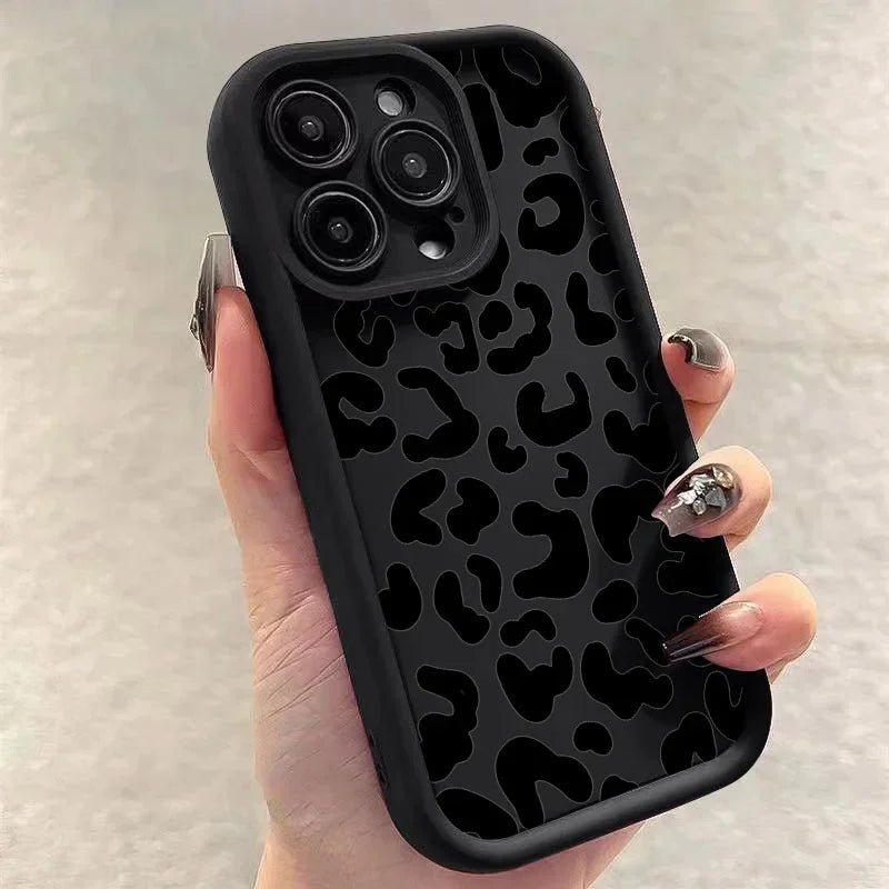 Fashion Black Leopard Case for iPhone 17 16 15 14 13 12 11 Pro Max 7 8 Plus