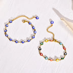 Evil Eye Bracelet,stainless Steel Chain Blue Eye Bracelet Stackable Adjustable Link, Protection Amulet Jewelry