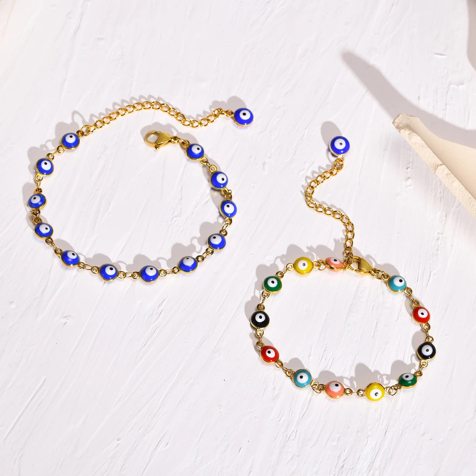 Evil Eye Bracelet,stainless Steel Chain Blue Eye Bracelet Stackable Adjustable Link, Protection Amulet Jewelry