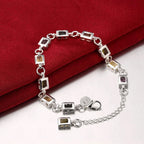 Cute Zircon Crystal Chain Bracelet 925 Sterling Silver Women Wedding Lady