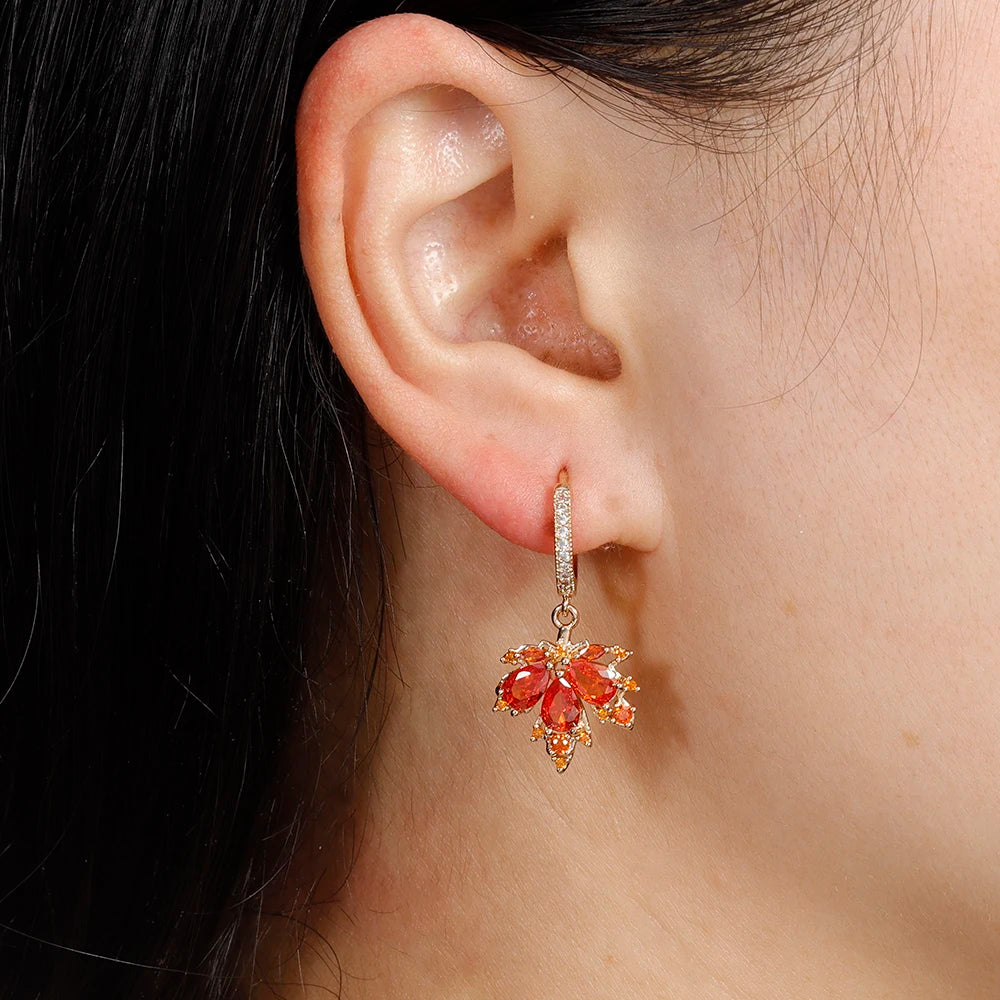 2pcs Vintage Crystal Zircon Maple Leaf Earrings Women Hoop Piercing