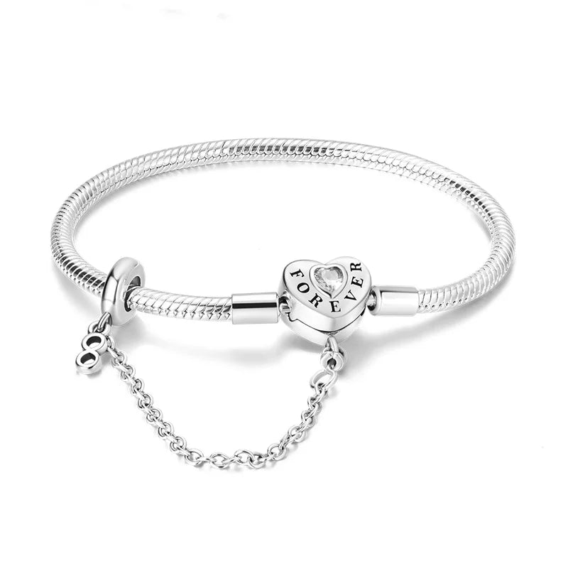 925 Sterling Silver Forever Love Peach Heart Bracelets Star Moon Airplane Earth Bracelets For Women Fit DIY Charms Party Jewelry