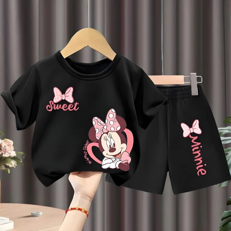 Girls O-Neck Short Sleeve T-Shirt and Shorts 2-Piece Summer Outfit