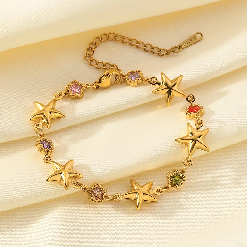 Colourful Star Zircon Stainless Steel Charm Bracelet Metal Texture