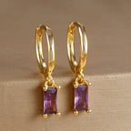 18K Gold Plated Green Zirconia Huggies Hoop Earrings Square Pendant