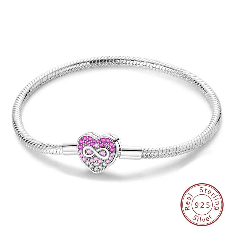 925 Sterling Silver Forever Love Peach Heart Bracelets Star Moon Airplane Earth Bracelets For Women Fit DIY Charms Party Jewelry