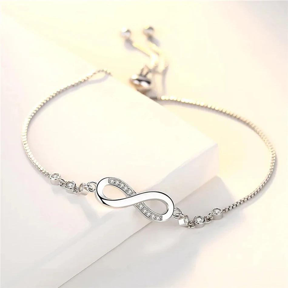 Pretty Crystal Bracelet 925 Sterling Silver Women Valentine's Day Gift