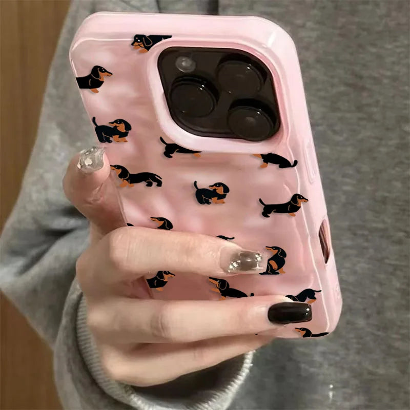 Dachshunds Pattern Case for iPhone 17 16 15 14 13 12 11 Pro Max Plus Texture