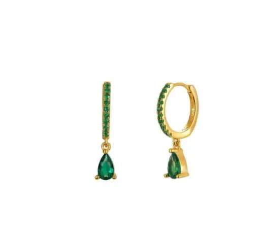 2PCS Stainless Steel Zirconia Small Hoop Earrings Water Drop Pendant