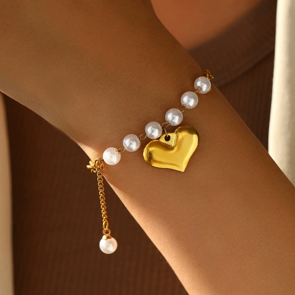 Gold Colour Stainless Steel Charm Bracelet Trendy Textured Jewellery