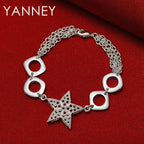 925 Sterling Silver 8-inch Star Square Bracelet Women Wedding Jewellery Gift