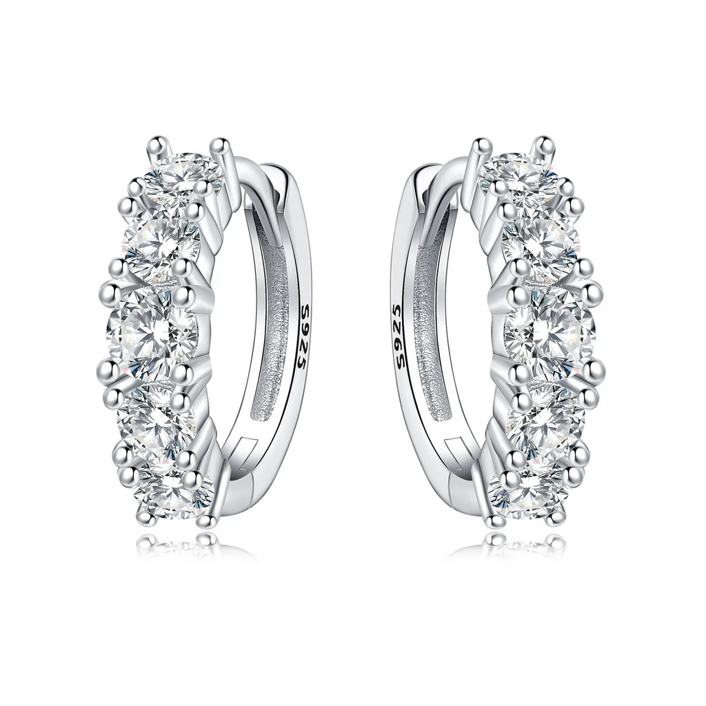 925 Sterling Silver Square Chain Stone Inlaid Hoop Earrings Trendy Jewellery