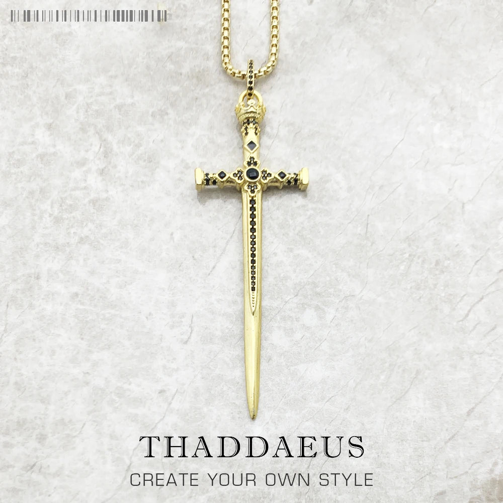 Sword Pendant Link Chain Necklace 925 Sterling Silver Vintage Jewellery Gift
