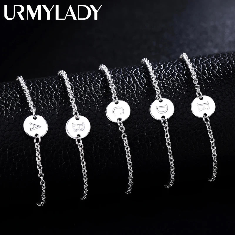 26 Letter Chain Bracelet Anklet 925 Sterling Silver Men Women Wedding Gift