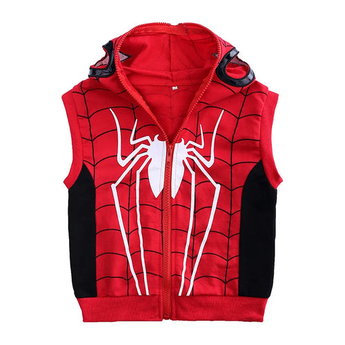 3pcs Spiderman Cosplay Costume Kids Boys Hooded Vest T-Shirt & Pants Tracksuit