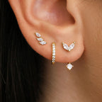 3 Pairs Exquisite Zircon Little Huggies Hoop Earrings Set Steel