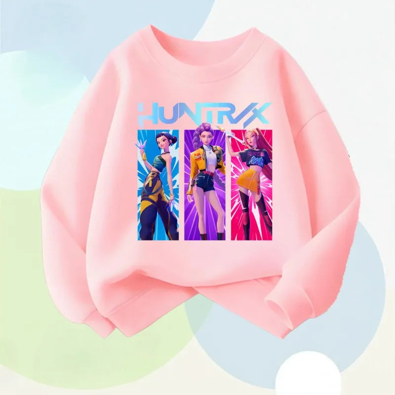 K-pop Girls Cartoon Print Long Sleeve Pullover Breathable O-Neck Sweatshirt