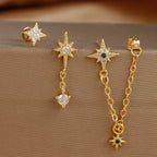 3PCS Gold Colour Star Earrings Set Zircon Pendant Stainless Steel