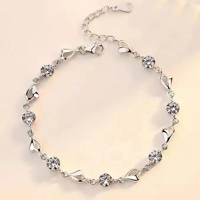 Zircon Heart Shaped Bracelet 925 Sterling Silver Women Valentine's Day Gift
