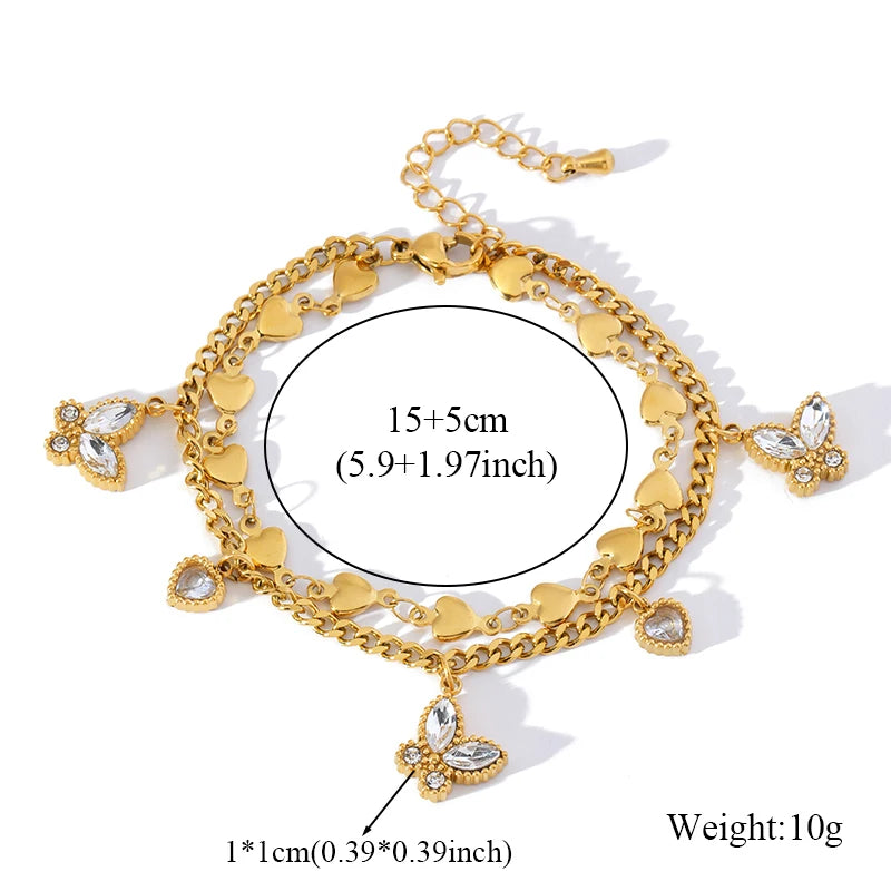 Gold Colour Stainless Steel Bangle 18K Plated Heart Wrist Chain
