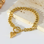 Heart Love Stainless Steel Charm Bracelet 18K Gold Plated Waterproof