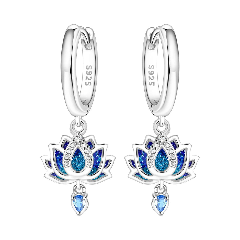 925 Sterling Silver Blue Iris Flower Hoop Earrings Anniversary Jewellery Gift