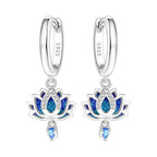 925 Sterling Silver Blue Iris Flower Hoop Earrings Anniversary Jewellery Gift
