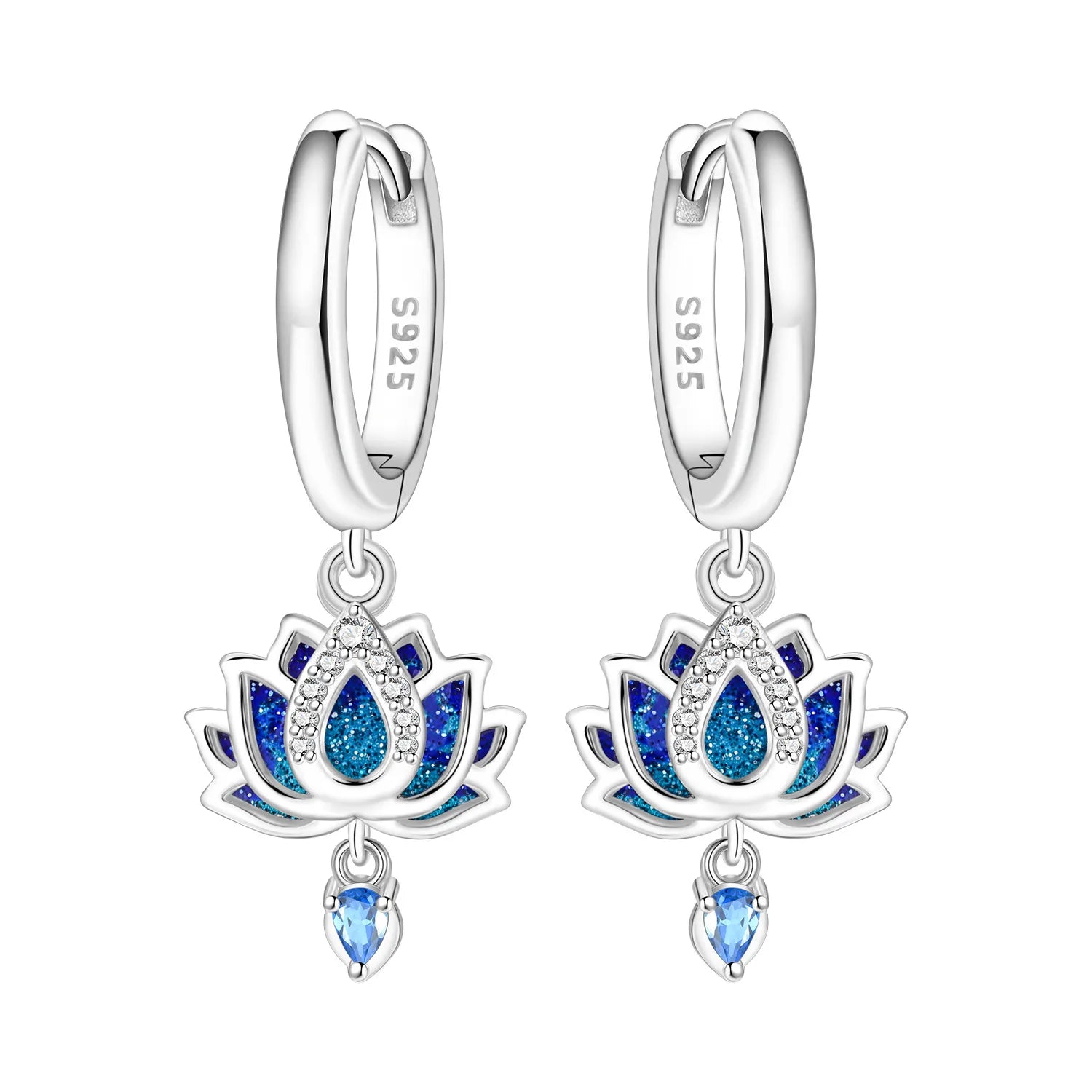 925 Sterling Silver Blue Iris Flower Hoop Earrings Anniversary Jewellery Gift