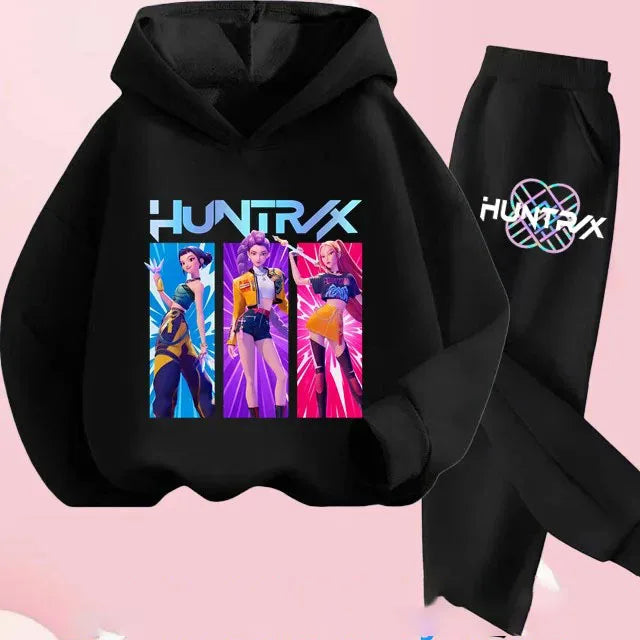 Toddler Girls Kpop Demon Hunters Hoodie Set Fashion Casual Sweatshirt Suit