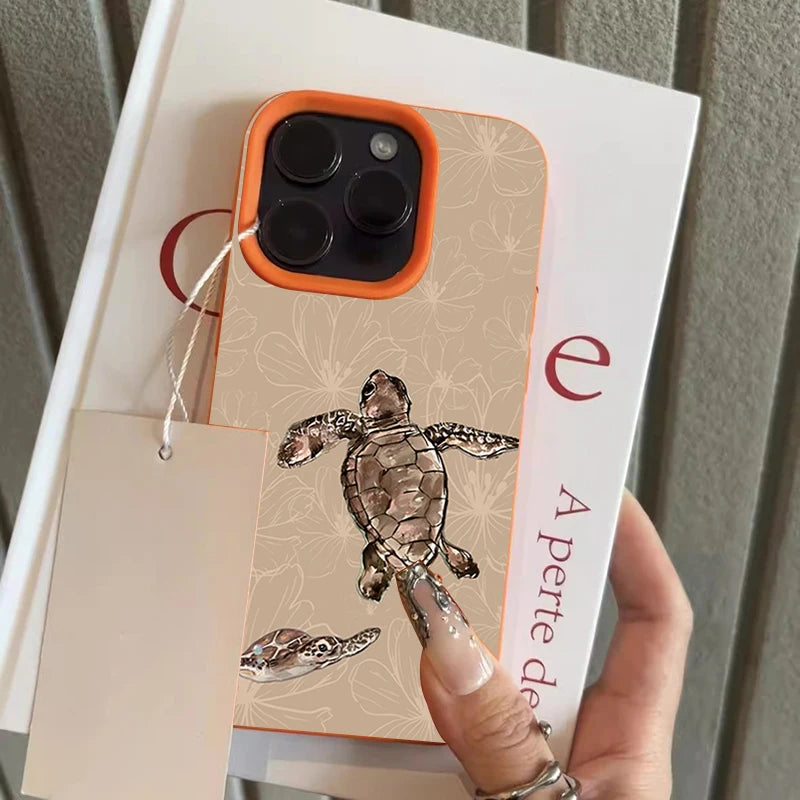 Patterned Turtle Lychee Case for iPhone 17 16 15 14 13 12 Pro Max