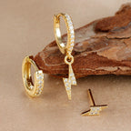 3PCS Gold Plated Lightning Flower Chain Drop Earrings Zircon Dangle