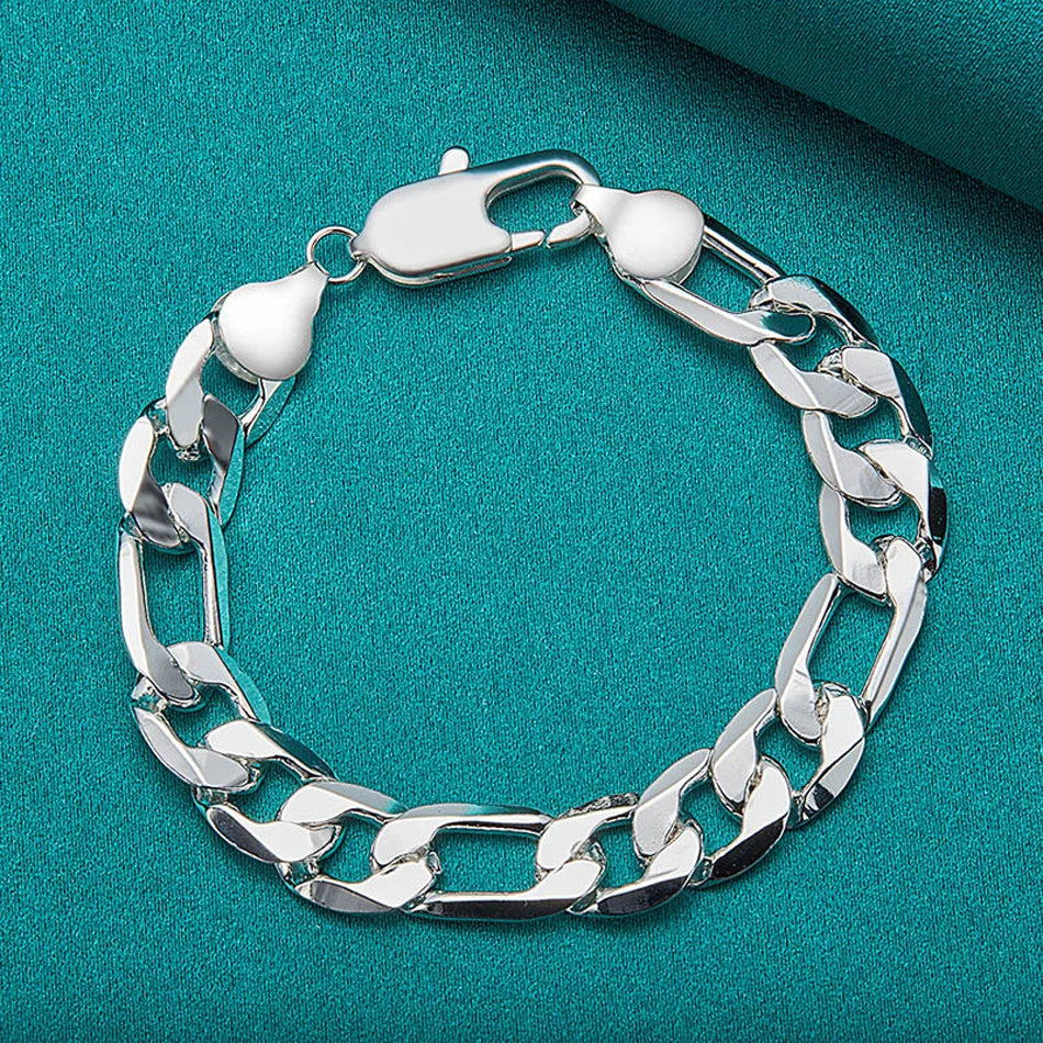 10mm Side Chain Bracelet 925 Sterling Silver Men Women Wedding Charm Gift