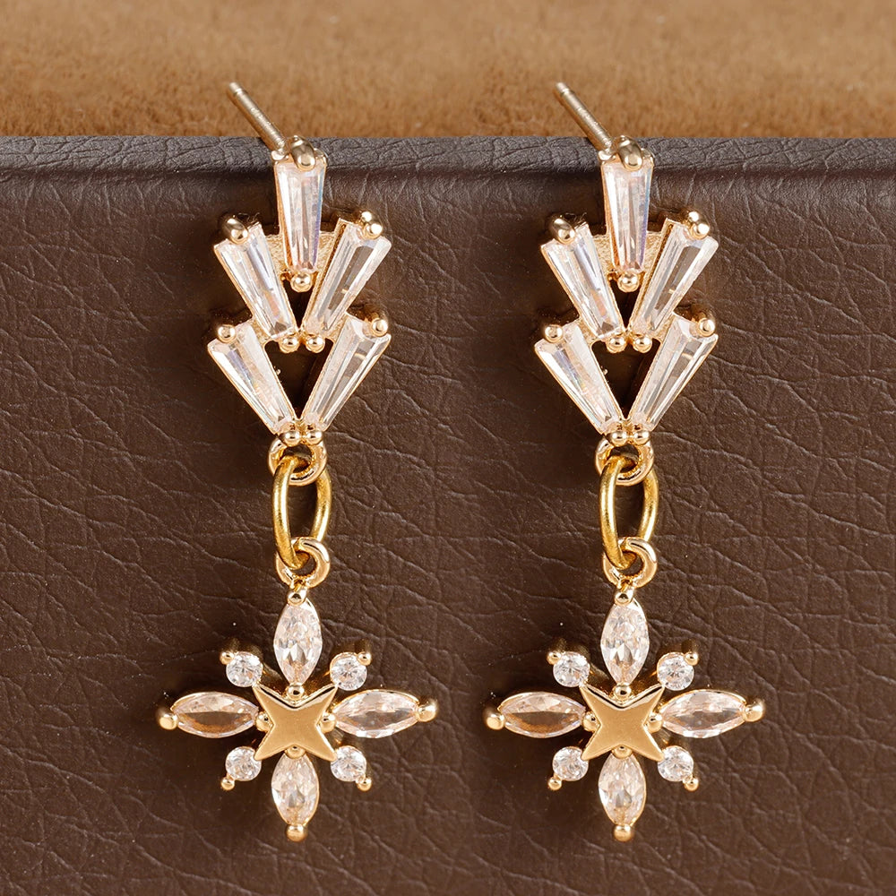 Vintage Crystal Zirconia Stainless Steel Earrings Star Pendant