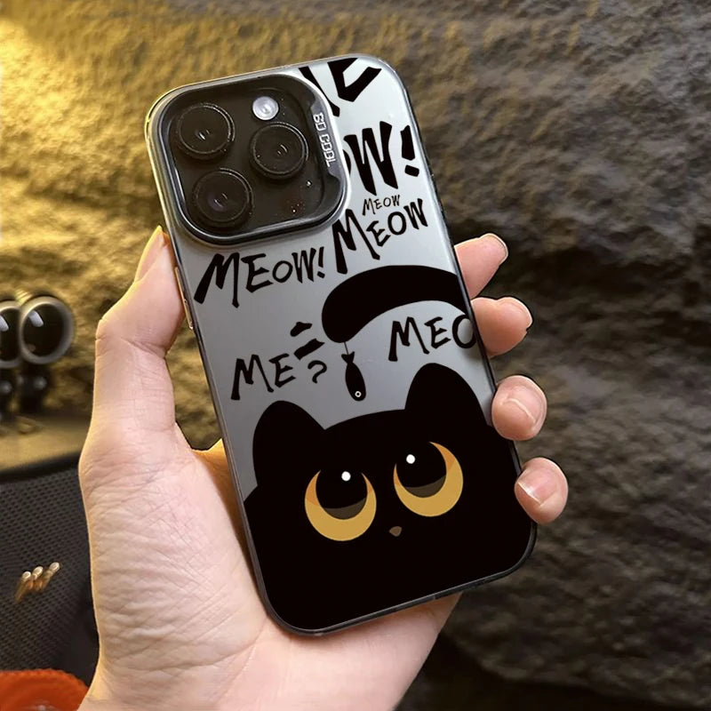 Black Cat Eating Fish Silver Case for Redmi Note 14 13 12 11 Pro