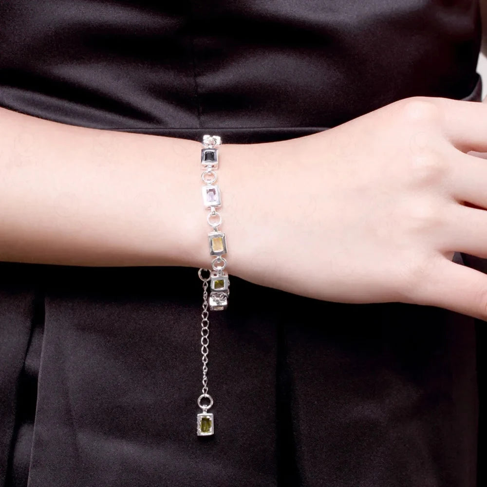 Cute Zircon Crystal Chain Bracelet 925 Sterling Silver Women Wedding Lady