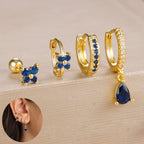 4pcs Korean Stainless Steel Zircon Water Drop Piercing Earrings Set