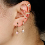2PCS Simple Stainless Steel Star Hoop Earrings Gold Colour Zirconia