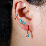 Vintage Blue Turquoise Water Drop Hoop Earring Set Geometric Steel